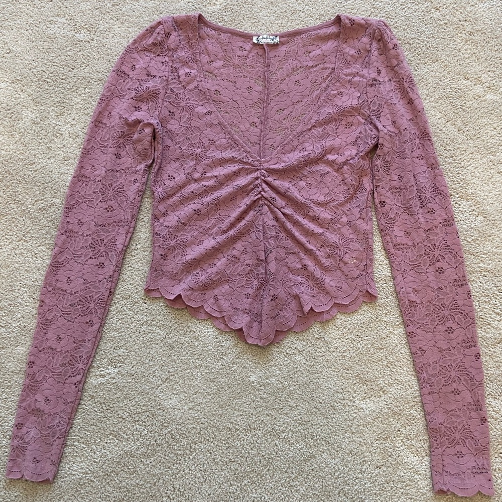 Free People Cropped Lace V-Neck Shirt